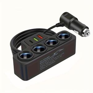 TEMU 다기능 차량용 충전기 듀얼 USB+타입C 포트 고속 충전 원투포어 파워 어댑터 고포트 자동차 소켓