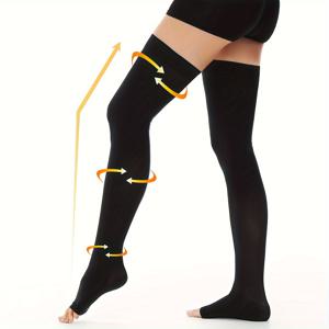 TEMU 1 켤레 고압력 무릎 위 스포츠 양말, 20-25mmHg 점진적 지지력, 360도 원주 압박, 물리적 자외선 차단, 혼방 뜨개질 나일론 (70.90% 나일론, 13.50% 폴리에스터, 15.60% 스판덱스), 기계 세탁 가능, 단색, 올 시즌, 골프, 테니스, 배구용