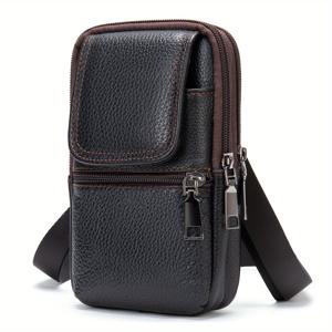 TEMU 남자의 간단한 캐주얼 정품 가죽 Crossbody 가방 휴대 전화 가방 야외 탑 레이어 소 가죽 허리 가방|남자서류가방|가죽가방