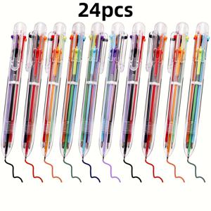 TEMU 12/24개 0.5mm 6-in-1 다색 볼펜: 사무실, 학교 및 선물용 투명 볼펜 6개