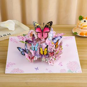 TEMU 1pc 아름다운 3D 팝업 인사 카드, 멋진 디자인, 독특한, 밝은 빨간 나비, 개인화된, 영어, 독일어, 프랑스어, 일본어, 한국어 언어, 결혼식, 데이, 생일, 어머니의 날, 교사 날, 기념일을 위한