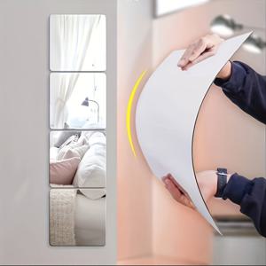 TEMU 현대 아크릴 미러 타일 4피스 세트, 풀 바디용 프레임리스 벽걸이 반사 패널, 안전한 깨지지 않는 플라스틱 미러, 침실, 욕실, 홈 짐 장식, 수직 방향, 전기 불필요