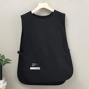 TEMU 1pc 조절 가능한 스트랩, 통기성이 좋은 아프론 베스트 - 내구성이 뛰어난 폴리에스테르, 커피숍, 요리, 레스토랑에 이상적인 - 포켓이 있는 스타일리시한 블랙 & 그레이 디자인, 커피숍 베스트|스타일리시한 아프론|내구성이 뛰어난 아프론