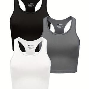 TEMU 3pcs 여성 고 탄성 요가 스포츠 브라 - 빠른 건조, 통기성, 패드 없음 디자인 - 달리기 및 헬스용 - 블랙, 화이트, 브라운, 운동복|요가복|헬스복