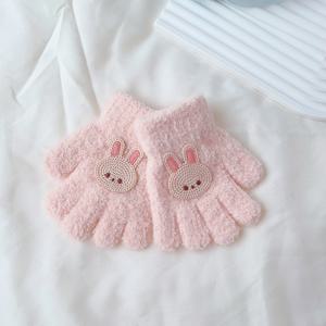 TEMU 아기와 유아용 귀여운 토끼와 곰 장식이 있는 가을 겨울용 두꺼운 플리스 안감 따뜻한 다섯 손가락 장갑 1쌍, 야외 놀이 및 일상 착용에 적합, 0-24개월 어린이용