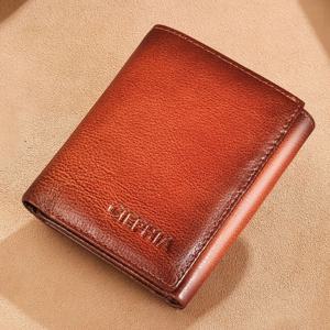 TEMU 남성용 탑그레인 소가죽 지갑, 3개 신분증 창 디스플레이 및 RFID 차단 기능이 있는 빈티지 멀티기능 카드 홀더 머니 클립 - 그를 위한 완벽한 휴일 선물