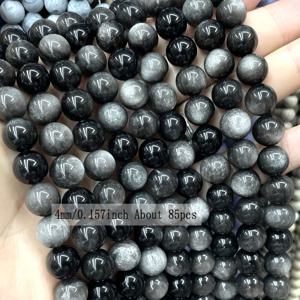 TEMU ASVRAI U 실버 오비디언 라운드 루즈 스페이서 비즈 세트, 4mm 6mm 8mm 10mm 12mm, 돌 재료, DIY 보석 만들기, 팔찌, 목걸이 액세서리