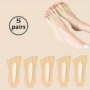 TEMU 여성용 투명한 노 쇼 양말 3/5 쌍, 실리콘 그립 다섯 발가락 양말, 초박형 로우 컷 보트 양말, 여름용, 면, 단색, 미끄럼 방지, 보호 발가락 디자인, 건조한 발에 이상적, 요가 양말, 여성용 양말|요가