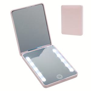 TEMU 미니 초슬림 LED 포켓 거울, 2배 확대 & 3가지 조명 모드 및 밝기 조절 가능 - USB 충전식 배터리, 유리 표면 & 귀여운 핑크 케이스 여성용, 여행/집/휴대용 메이크업 미러 - 이상적인 선물