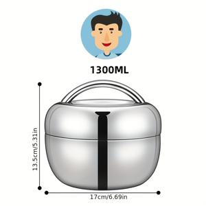 TEMU 스테인리스 스틸 보온 도시락통 - 이중 구조, 누수 방지 벤토 박스, 직장인 & 학생용, 재사용 가능한 식품 용기, 식기세척기 안전, 원형, 학교/도시락 용품