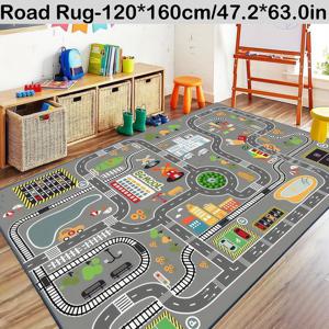 TEMU 1pc 800g/m² 자동차 게임 매트 - 0.6cm 두께의 미끄럼 방지 도로 러그, 젊은이 침실/게임 룸 도시 지도 디자인에 적합, 기계 세탁 가능, 3-8세 어린이를 위한 교육적 교통 학습, 120x160cm 대형|지도|게임