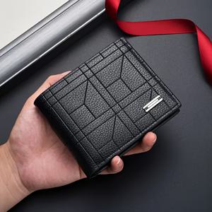 TEMU 남성용 우아한 슬림 인조 가죽 지갑, 기하학 패턴, 대용량, 다양한 카드 슬롯, 스타일리시 캐주얼 디자인 - 내구성 있는 블랙 (3가지 색상 가능) - 남성에게 이상적인 아버지의 날 선물, 지갑 지퍼 포함