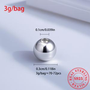 TEMU 31~180pcs/Pack 3G S925 스테링 실버 비즈 원형 스페이서 비즈 소형 구멍 직경 2Mm-4Mm 다중 크기 보석 만들기 DIY 고급 팔찌 목걸이 보석 만들기 액세서리|목걸이|팔찌|은목걸이