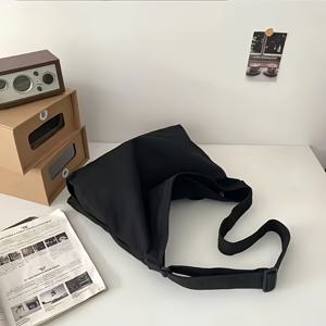 TEMU 남성용 스트리트 스타일 크로스바디 & 메신저 백 - 두껍고 튼튼한 조절 가능한 스트랩, 내구성 있는 블랙 캐주얼 데이팩, 출퇴근 및 외출용, 고품질 제작의 크로스백 액세서리