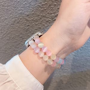 TEMU 마카롱 컬러 귀여운 비즈 스타일 팔찌 애플 스트랩과 호환되는 40mm/38mm/41mm 시리즈 SE 시리즈 6/5/4 여성 패션 귀여운 손수 비즈 탄성 시계 스트랩 시리즈 3/2/1 여성용 애플 스트랩 교체용