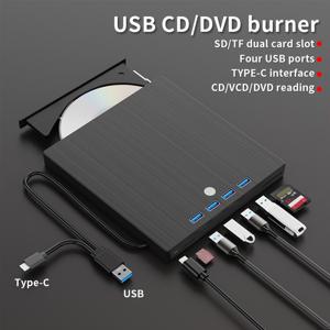 TEMU USB 3.0 & Type-C 휴대용 외장 DVD/CD/RW 드라이브 - 슬림 플러그 앤 플레이 버너, 노트북 및 PC용 (/맥/리눅스 호환), HD 재생, SD/TF 카드 리더기 포함|CD플레이어