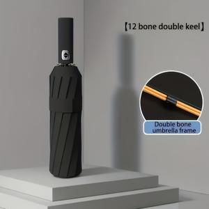 TEMU 대형 자동 접이식 우산 - 이중 리브 디자인, 방풍 및 방수 기능, 넓은 커버리지를 위한 12개의 리브, 컴팩트하고 내구성 있는, 비오는 날이나 화창한 날에 이상적 | 스타일리시 액세서리 | 고품질 원단, 야외용 우산