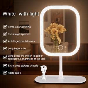 TEMU LED 메이크업 미러, 조명이 있는 화장대용 LED 접이식 휴대형 3가지 밝기 모드 (터치 컨트롤) - USB 충전