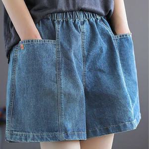 TEMU 여성용 여름 오버사이즈 데님 반바지 데일리 캐주얼 빅포켓 와이드 밴딩 반바지 허리 밴딩 캐주얼 카고 데님 반바지