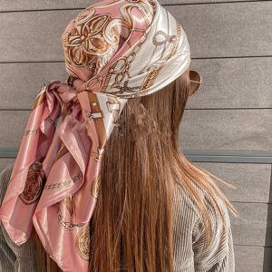 TEMU 1개 90 * 90cm 여성용 따뜻한 스카프, 아웃도어 스카프, 계절별 얇은 프린트 스카프, 핑크/블루/오렌지, 패셔너블 에어컨룸 스카프