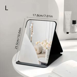 TEMU 1개 접이식 메이크업 거울 PU 합성 가죽 케이스, 휴대용 데스크탑 화장 거울, 조절 가능한 스탠딩 핸드헬드 화장 거울, 사무실 및 가정용, 광택 있는 유리 표면, 동물 테마, 화장대 마운트, 무향, 전원 또는 배터리 필요 없음, 메이크업 화장대