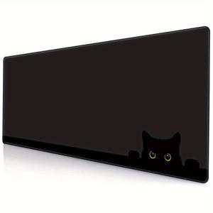 TEMU 큰 귀여운 고양이 마우스 패드 | 40x90cm 미끄럼 방지 고무 데스크 매트 | 세탁 가능한 블랙 컬러와 귀여운 고양이 디자인 | 집과 사무실 사용에 이상적, 작업대 안정성 | 대형 데스크 패드 | 표면은 세탁 가능