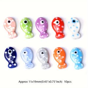 TEMU 안네비즈 10pcs 다양한 색상으로 된 폴카 도트 물고기 세라믹 비즈, 체코 유리 자유로운 스페이서 비즈로 DIY 보석 만들기, 팔찌, 귀걸이, 목걸이, 및 폰 장식 액세서리