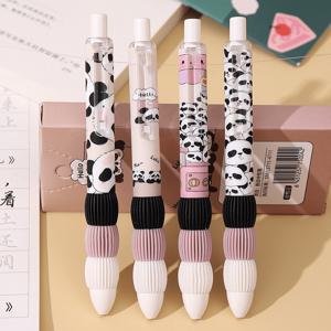 TEMU 4개 세트 귀여운 판다 리트랙터블 젤 잉크 펜, 빠른 건조 블랙 잉크, 0.5mm 미세한 포인트, 플라스틱 소재, 매끄러운 필기감으로 일기장 사무용품 학교 용품 파티 선물