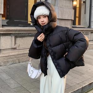 TEMU 1pc 캐주얼 스타일 후드 블랙 퍼거 코트, 포켓이 있는 100% 폴리에스테르 두꺼운 따뜻한 아우터웨어, 루즈핏 플레어 헴, 긴 소매 단색 직조 자켓