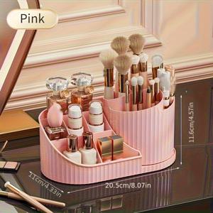 TEMU 1개 회전 메이크업 정리함 - 컴팩트 360° 회전 화장품 보관함, 화이트, 핑크, 크림 색상 선택 가능 - 내구성 있는 플라스틱, 브러쉬, 립스틱, , 문구류를 위한 공간 절약 디자인, 화장품 보관 솔루션|우아한 디자인|컴팩트 정리함, 화장품 보관 정리함
