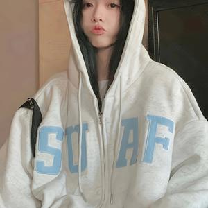 TEMU 봄과 가을 디자인 감각 한국 스타일 루즈핏 지퍼업 카디건 재킷, 트렌디한 후드 스웨트셔츠와 편안한 지퍼|가디건