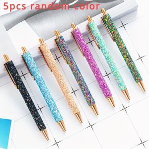 TEMU 5pcs 리트렉터블 미디엄 포인트 메탈 펜, 블링 스파클리, 귀여운 블랙 잉크, 페이, 선물용으로 쓰기 저널링 펜