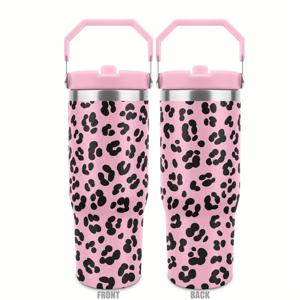 TEMU 1개 HSDIOKL 30oz 스테인리스 텀블러 - 핑크/블랙 프린트, 이중벽 진공 단열 컵, 누수 방지 뚜껑 & 손잡이, 음료 온도 유지 (여행, 체육관, 캠핑용), 여성/남성 선물 추천 (어머니날, 아버지날, 추수감사절), 스타일리시 여행 머그컵, 내구성 강한 휴대용 물병, 사무실 직원용