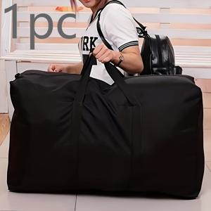 TEMU 1pc 내구성이 뛰어난 초대형 캔버스 보관 가방, 더블 지퍼 및 강화된 손잡이 - 이동, 여행, 및 기숙사용으로 이상적 - 검정색, 흰색 스트랩, 안전한 지퍼 잠금, 및 튼튼한 구조