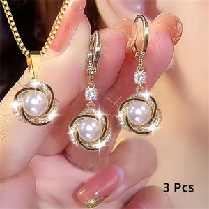 TEMU 3pcs 우아한 목걸이 펜던트 + 귀걸이 세트 파티 기념일 보석 우아한 인격 창의적인 패션 휴일 선물 액세서리 반짝이는 빔 고급 목걸이 귀걸이 장식 쇼케이스您的 고급스러운 매력