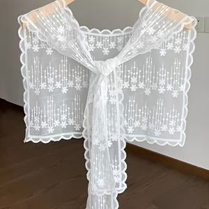 TEMU 꽃무늬가 있는 우아한 흰색 레이스 헤어 타월 - 빈티지 스타일, 다기능 헤드밴드 및 벨트, 여성 패션 액세서리, 우아한 헤어 액세서리|빈티지 레이스 스카프|우아한 디자인, 레이스 헤어 타월|머리띠|스카프