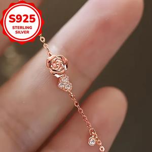 TEMU 1pc S925 순은 로맨틱 스타일 로즈 하트 팔찌, 경쾌한 고급 스타일, 파티 및 특별한 기회에 완벽, 여성에게 완벽한 선물