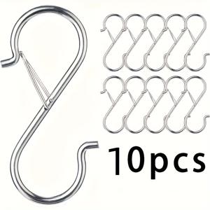 TEMU 고강도 3.5인치 실버 S자형 후크 - 안전 버클 포함, 냄비·팬·옷·가방 걸이용 벽걸이 금속 훅 (주방, 욕실, 정원, 다목적 훅)