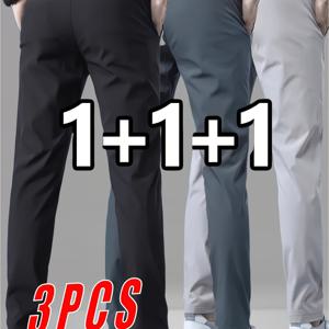 TEMU 3개입 남성용 경량 레그 비즈니스 캐주얼 팬츠 - 논스트레치 원단, 조절 가능한 허리끈, 사이드 포켓 - 오피스/정장/캐주얼 웨어 - 블랙/그레이/차콜 - 사계절 전문가 & 일상용 바지, 매끄러운 질감|냉장고바지|남자바지|바지