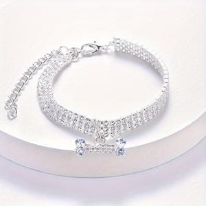 TEMU 1pc 라인스톤 장식 반짝이는 흰색 반려동물 목걸이 고양이 및 개용 사진 소품 액세서리