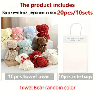 TEMU 투명 가방이 포함된 귀여운 곰 타월 선물 세트 20개 - 결혼식, 생일, 어머니의 날 및 크리스마스 파티 선물에 완벽함