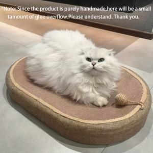 TEMU 대형 60cm/23.6인치 타원형 고양이 스크래처 & 침대 - 초대형 스크래칭 패드와 장난감 볼 포함, 조립 불필요, 베이지/탄색, 대형 고양이 및 새끼고양이용 올인원 활동 센터, 다중 고양이 가정용 내구성 강한 바닥 보호기, 목재·타일·카펫용, 펫 가구, 현대적인 애완동물 액세서리, 튼튼한 구조