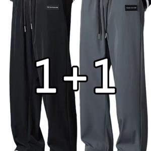 TEMU 1+1냉감 바지 남자 빅 사이즈 일상 캐주얼 스포티 와이드 팬츠 순색의 남자편한바지 2종세트 도매 단체주문 대량주문 대량구매 RENJU 인어미남