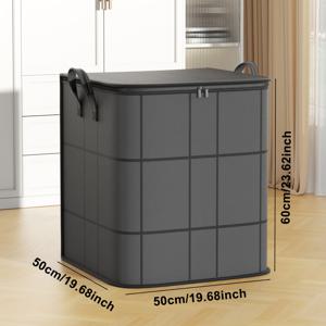 TEMU 1pc 대용량 직물 보관 가방, 강화된 손잡이, 옷, 담요, 이불, 베개용 접이식 직사각형 옷장 정리함 - 다목적, 지퍼 클로저, 전기 없음 - 다크 그레이|이불정리함