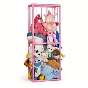 TEMU 대형 플러시 장난감 정리대, 인형 보관 선반, 쉬운 접근, 쉬운 설치, 200개의 장난감 보관, 독립형, 공간 절약형 수직 보관, 탄성 밴드 및 네트 포함, 청소년 방 및 게임룸용, 플라스틱, 전기 필요 없음, 할로윈 및 크리스마스 장식용 할로윈 및 크리스마스