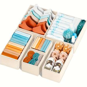 TEMU 6개/12개 서랍 정리함, 옷장 서랍 정리함, 양말, 속옷, , 넥타이, 스카프를 위한 접이식 천 수납함