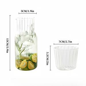 TEMU 1개/2개 고온에 강한 유리 수직 줄무늬 냉수 냄비 600ml 대용량 1인용 주스 보온 냉수 냄비