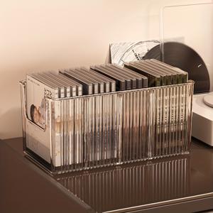 TEMU 투명 플라스틱 CD 보관함 - 비닐 레코드, 테이프 및 앨범용 다용도 데스크탑 정리함, 쉬운 보관 및 전시를 위한 다수의 구획이 있는 컴팩트 디자인