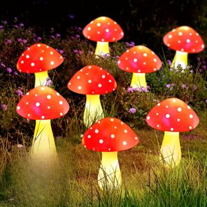 TEMU 8개 세트 태양광 빨간 버섯 조명, 크리스마스, 할로윈, 야외 및 휴일 필수 아이템 - 8가지 조명 모드가 있는 귀여운 정원 장식, 태양광 패널 포함, 파티오, 길, 파티 장식에 완벽한 태양광 정원 장식