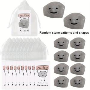 TEMU 31개 영감을 주는 레진 스톤 선물 세트, 10개의 레진 스톤 선물, 10개의 'You Rock' 카드, 10개의 오간자 백 얼굴 스티커 포함 - 팀 동료, 졸업생, 성인용 록 애호가 선물, 할로윈, 크리스마스|카드스티커